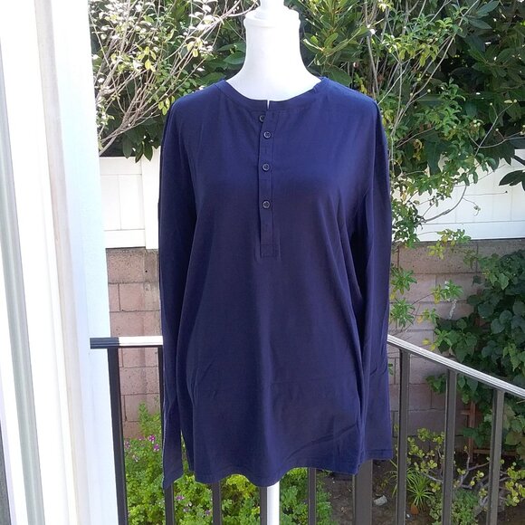 YTD Men's Shirt Knit Casual Basic Henley Long Sleeve Navy Blue 5 buttons NEW XL - Picture 1 of 5